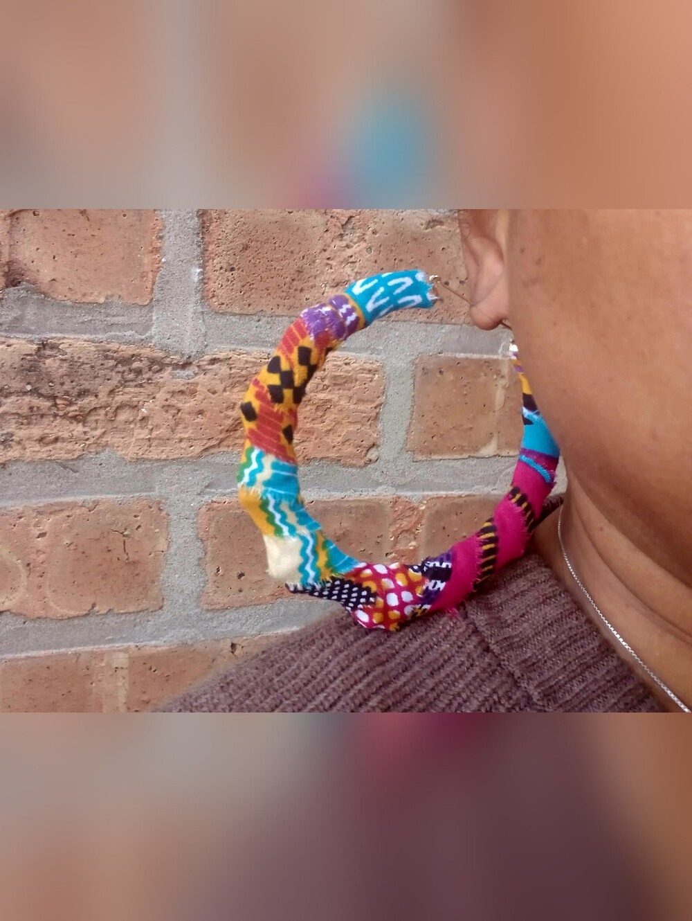 Colorful Fabric Wrapped Hoop Earrings - Multicolor